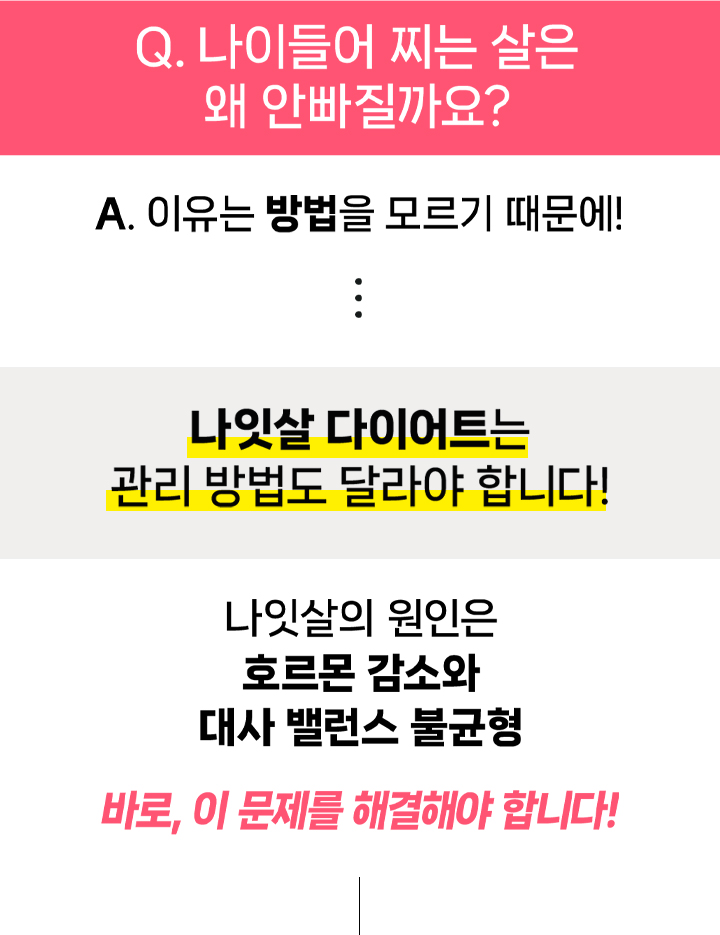 Q. 나이들어 찌는 살은 왜 안빠질까요? A. 이유는 방법을 모르기 때문에!