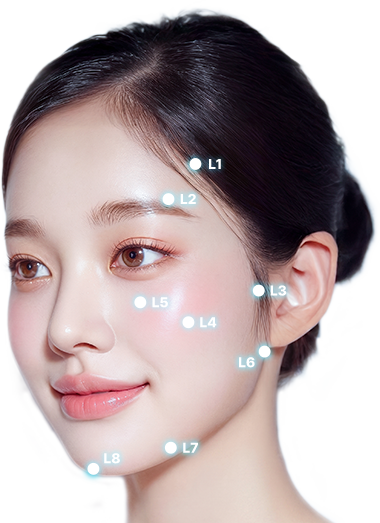 구조 리프팅 시술 부위를 표시한 얼굴 이미지